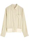 Helmut Lang Bomber Crinkle Long Sleeve Silk Shirt In Cream