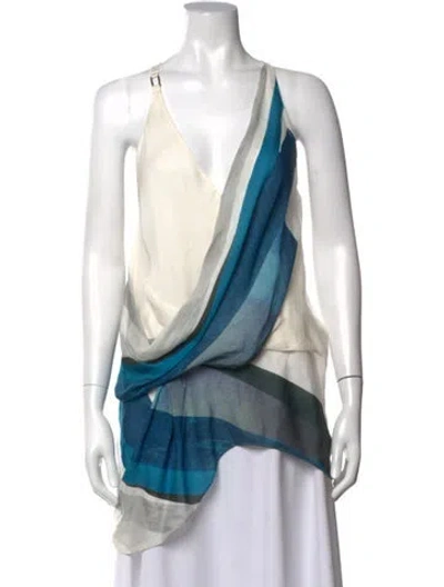 Pre-owned Helmut Lang Silk Striped Top In Blue/neutrals