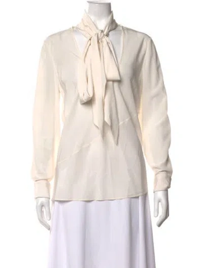 Pre-owned Helmut Lang Silk Tie Neck Blouse In Neutrals