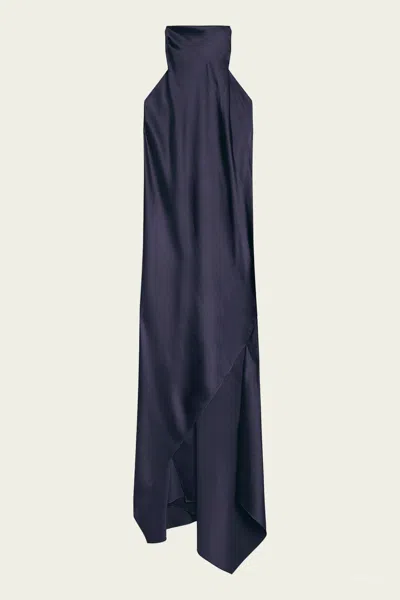 Helmut Lang Silk Tie Scarf Dress In Navy In Blue