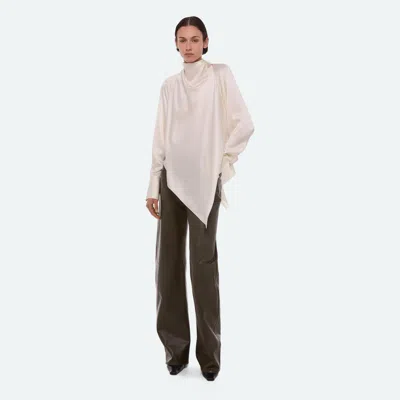Helmut Lang Silk Tie-neck Long-sleeve Top In Ivory