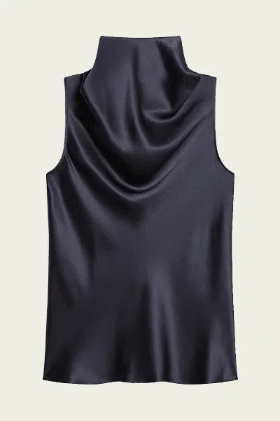 Helmut Lang Silk Tie-neck Top In Navy