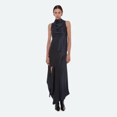 Helmut Lang Silk Tie-neck Top In Navy
