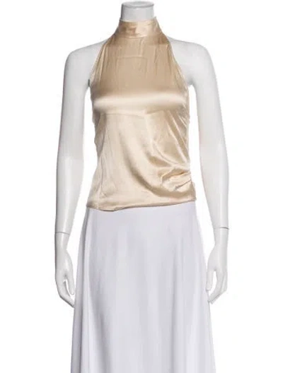 Pre-owned Helmut Lang Silk Turtleneck Crop Top In Neutrals