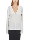 Helmut Lang Silk V-neck Shirt In White