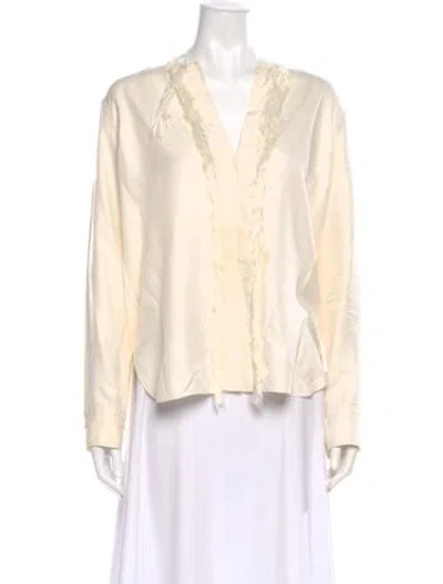 Pre-owned Helmut Lang Silk V-neck Blouse In Neutral