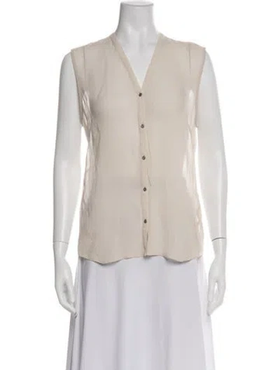 Pre-owned Helmut Lang Silk V-neck Blouse In Neutral