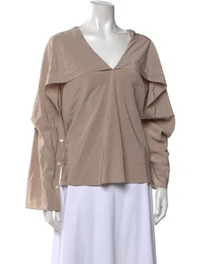 Pre-owned Helmut Lang Silk V-neck Blouse In Neutrals