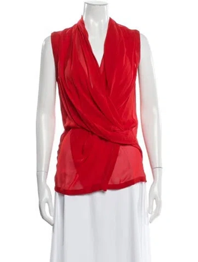 Pre-owned Helmut Lang Silk V-neck Blouse In Red