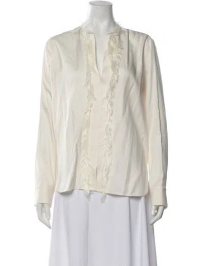 Pre-owned Helmut Lang Silk V-neck Blouse In White