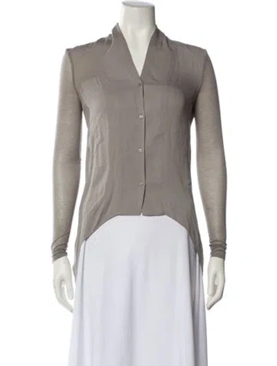 Pre-owned Helmut Lang Silk V-neck Button-up Top In Gray