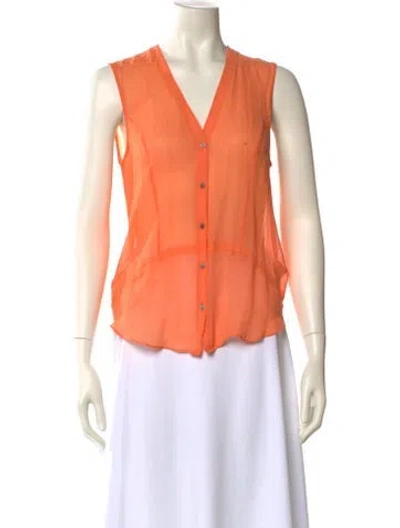 Pre-owned Helmut Lang Silk V-neck Button-up Top In Orange