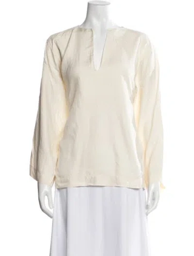 Pre-owned Helmut Lang Silk V-neck Top In Neutrals