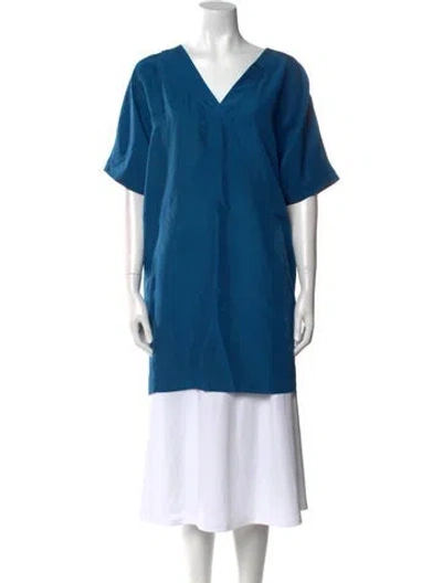 Pre-owned Helmut Lang Silk V-neck Tunic In Blue