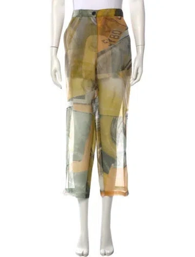 Pre-owned Helmut Lang Silk Wide Leg Pants W/ Tags In Yellow