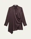 Helmut Lang Wrap Relax Silk Shirtdress In Brown