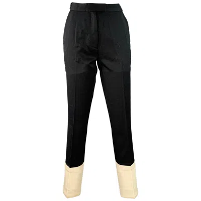 Pre-owned Helmut Lang Size 4 Black White Side Tabs Satin Cuffs Dress Pants