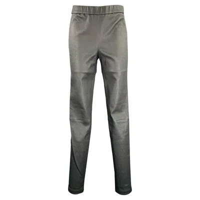 Pre-owned Helmut Lang Size 6 Grey Leather Lambskin Elastic Waistband Leggings In Gray