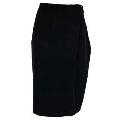 Pre-owned Helmut Lang Size L Black Wool Open Front Skirt