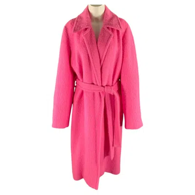 Pre-owned Helmut Lang Size L Pink Alpaca Wool Textured Belted Coat