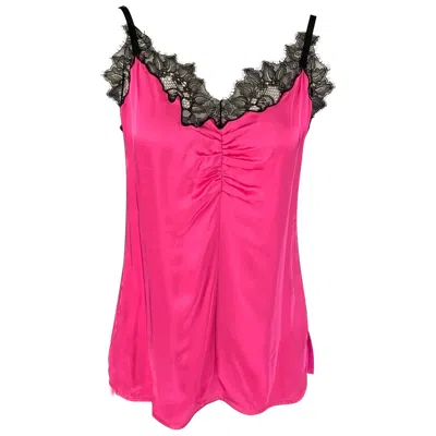 Pre-owned Helmut Lang Size M Pink Black Lace Viscose Slip Dress Top