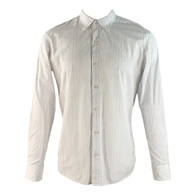 Pre-owned Helmut Lang Size M White Green Plaid Cotton Pointed Collar Long Sleeve Shirt