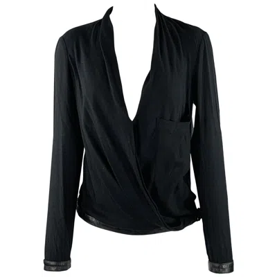 Pre-owned Helmut Lang Size S Black Viscose Blend V-neck Casual Top