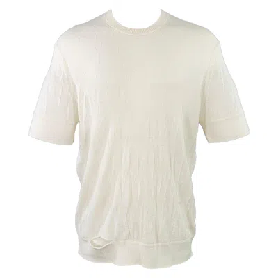 Pre-owned Helmut Lang Size S Cream Ivory Knit Merino Wool Blend Crushed Short Sleeve T-shirt In White