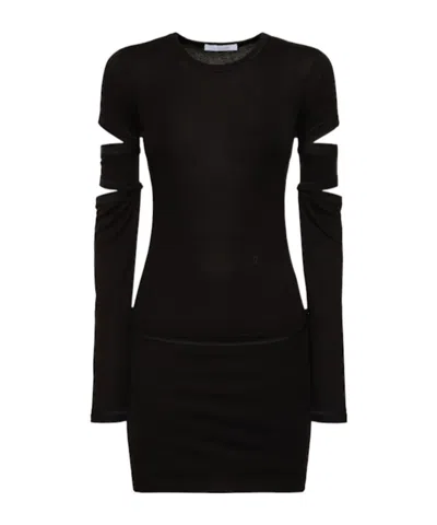 Helmut Lang Slash Cut Out Jersey Midi Dress In Black