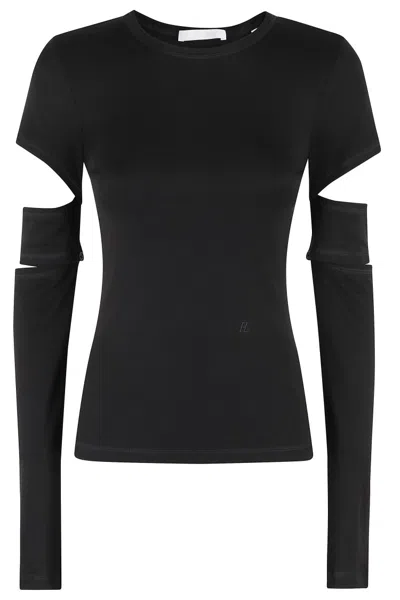 Helmut Lang Slash Cut Out Long Sleeve Top In Black