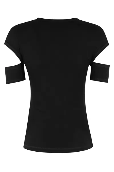 Helmut Lang Slashed Shrunken Cap Sleeve Crew Neck T-shirt In Black