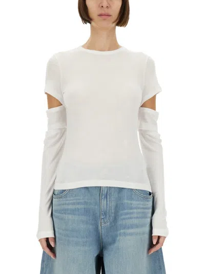 Helmut Lang "slashed Shrunken" T-shirt In White