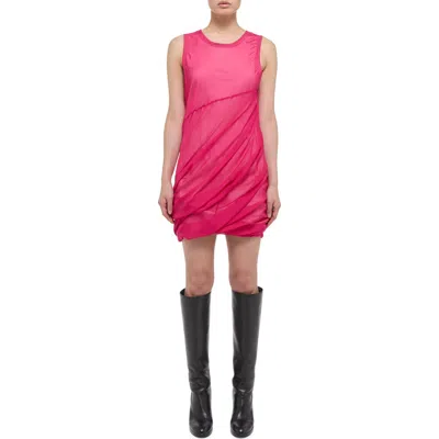 Helmut Lang Sleeveless Bubble Hem Silk Dress In Fuchsia