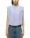Helmut Lang Sleeveless Cropped Tuxedo Shirt In Blue Stripe