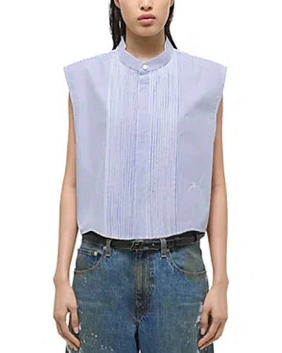 Helmut Lang Sleeveless Cropped Tuxedo Shirt In Blue