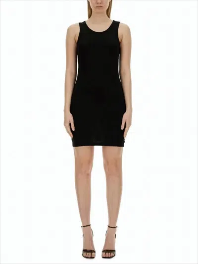 Helmut Lang Sleeveless Fitted Midi Dress In Fabric Blend In Black