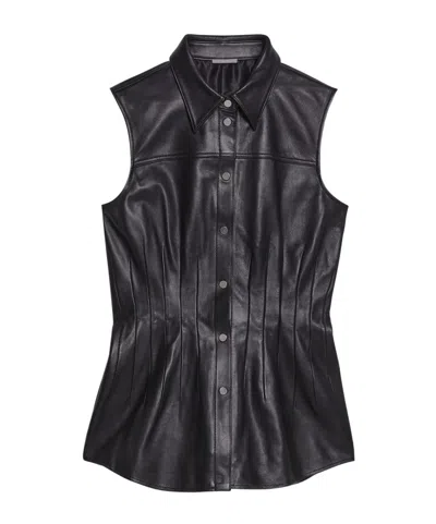 Helmut Lang Leather Waisted Dart Shirt In Black