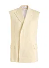 Helmut Lang Sleeveless Linen Blend Blazer In Off White
