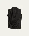 Helmut Lang Draped Viscose Satin Sleeveless Top In Black