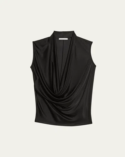 Helmut Lang Draped Viscose Satin Sleeveless Top In Black