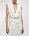 Helmut Lang Plunge Cowl Neck Sleeveless Top In Creme