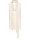 Helmut Lang Scarf Drape Detail Reversible Silk Top In Neutrals