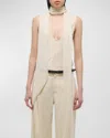 Helmut Lang Sleeveless Silk Scarf Top In Oat