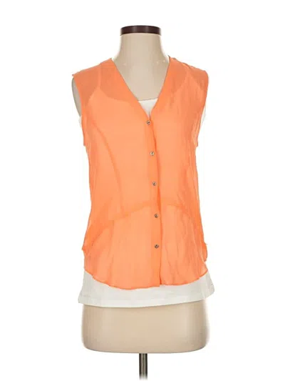 Pre-owned Helmut Lang Sleeveless Silk Top Orange Plunge Neckline Tops