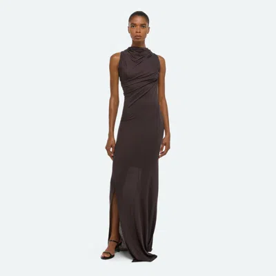Helmut Lang Wind Ruched Jersey Maxi Dress In Brown