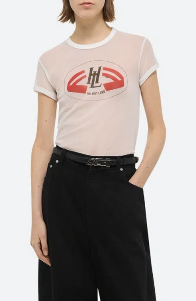 Helmut Lang Slim Fit Sheer Mesh Graphic T-shirt In White - 100