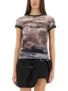 Helmut Lang Fitted T-shirt With Abstract Pattern And Sheer Fabric In Grey