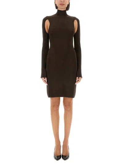 Helmut Lang Slim Fit Turtleneck Mini Dress In Dark Brown