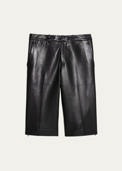 Helmut Lang Slit Hem Leather Shorts In Blk