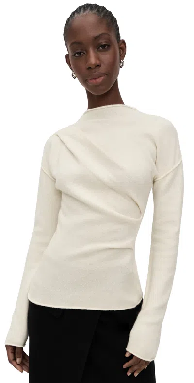 Helmut Lang Slouchy Crew Plush Sweater Ivory In White